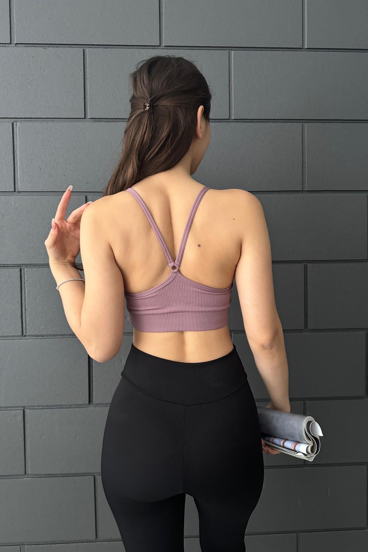 Heramoda Kadın Gül Kurusu Fitilli Sırtı Tokalı Crop