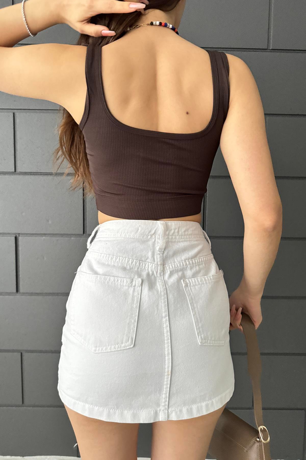Heramoda Kadın Kahverengi Fitilli Crop 