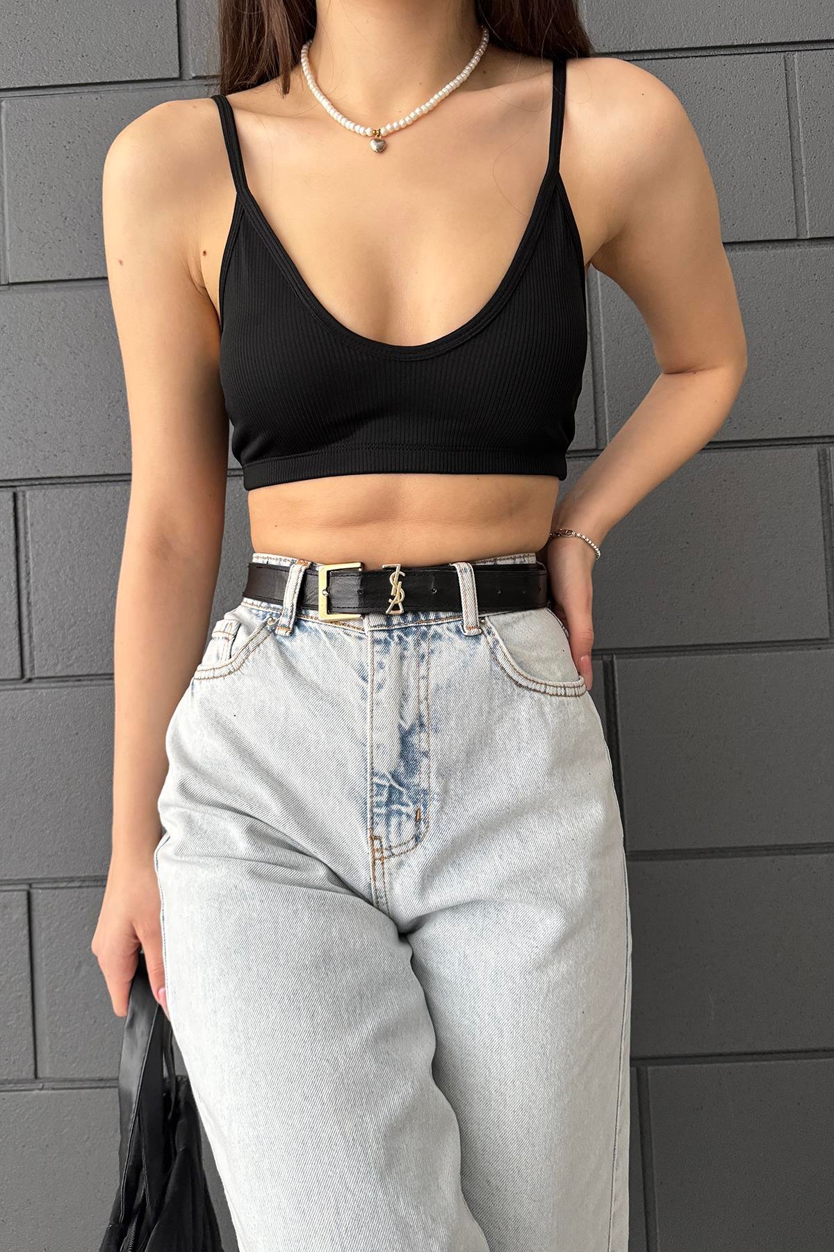 Heramoda Kadın Siyah V yaka Dilvin Crop