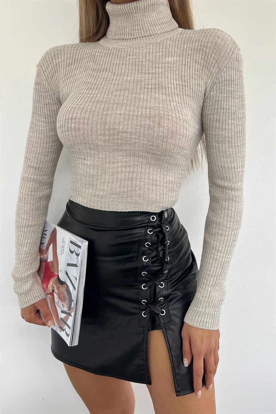 Kadın Gri Crop Body
