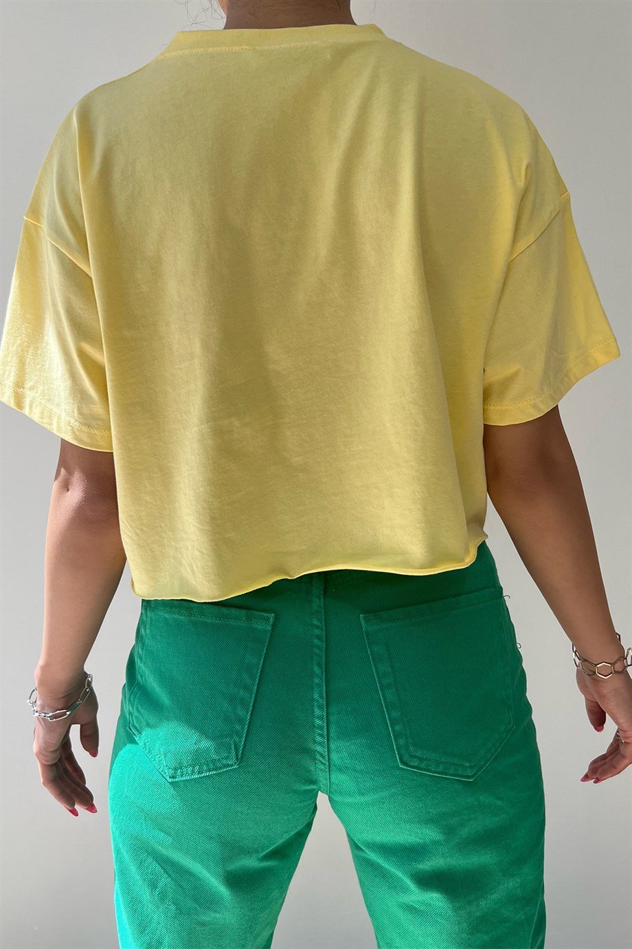 Kadın Sarı Crop Tshirt