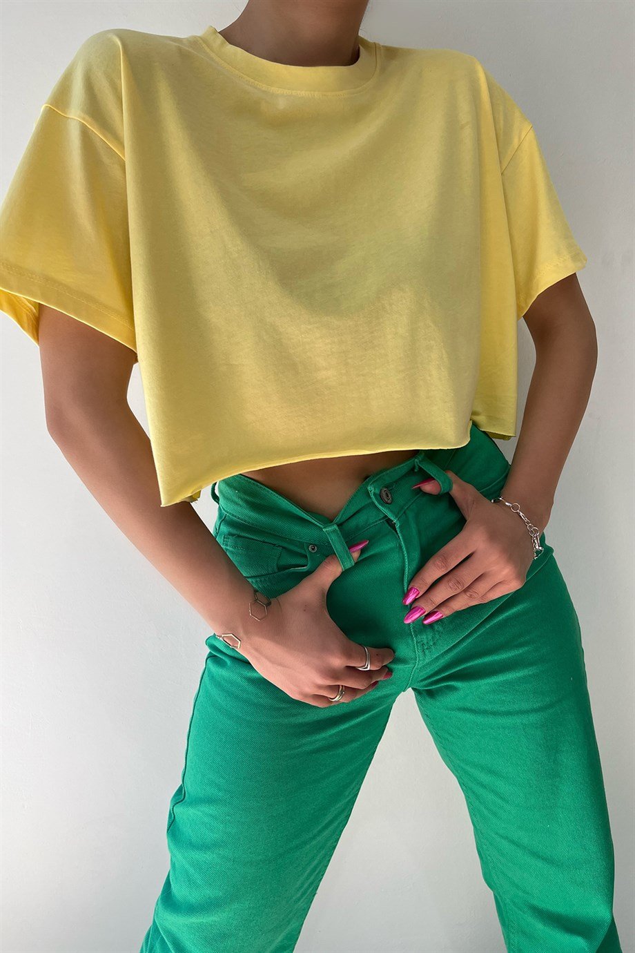 Kadın Sarı Crop Tshirt