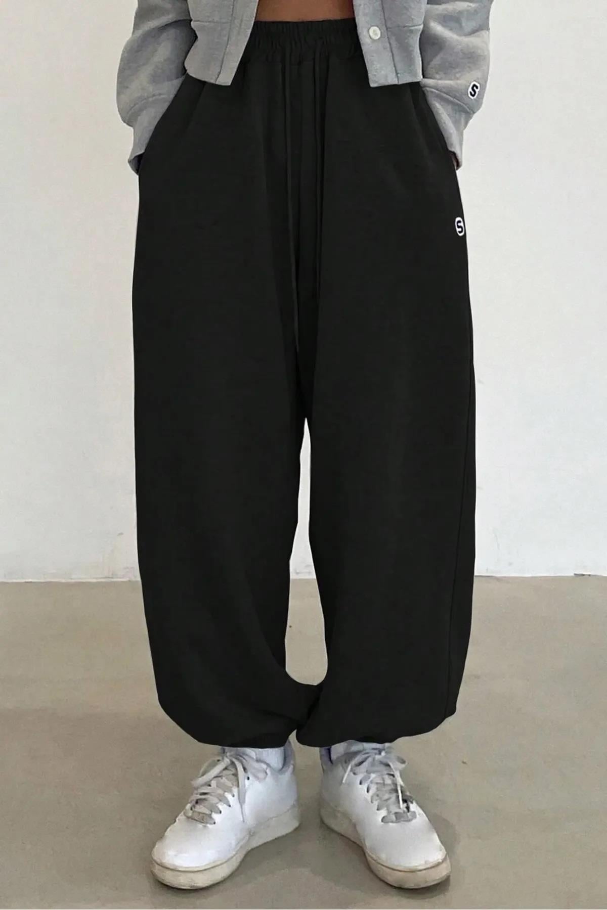 Kadın Siyah S Etiketli Oversize Jogger Eşofman Altı