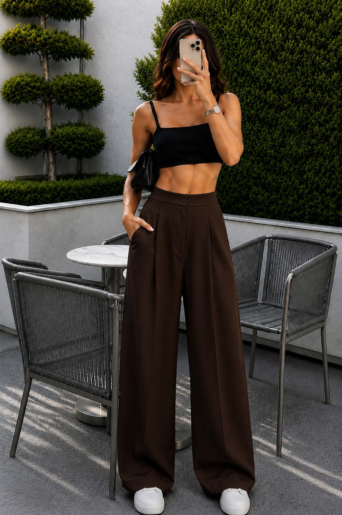 Kahve Palazzo Beli Lastikli Pantolon Oversize Orjinal Kesim