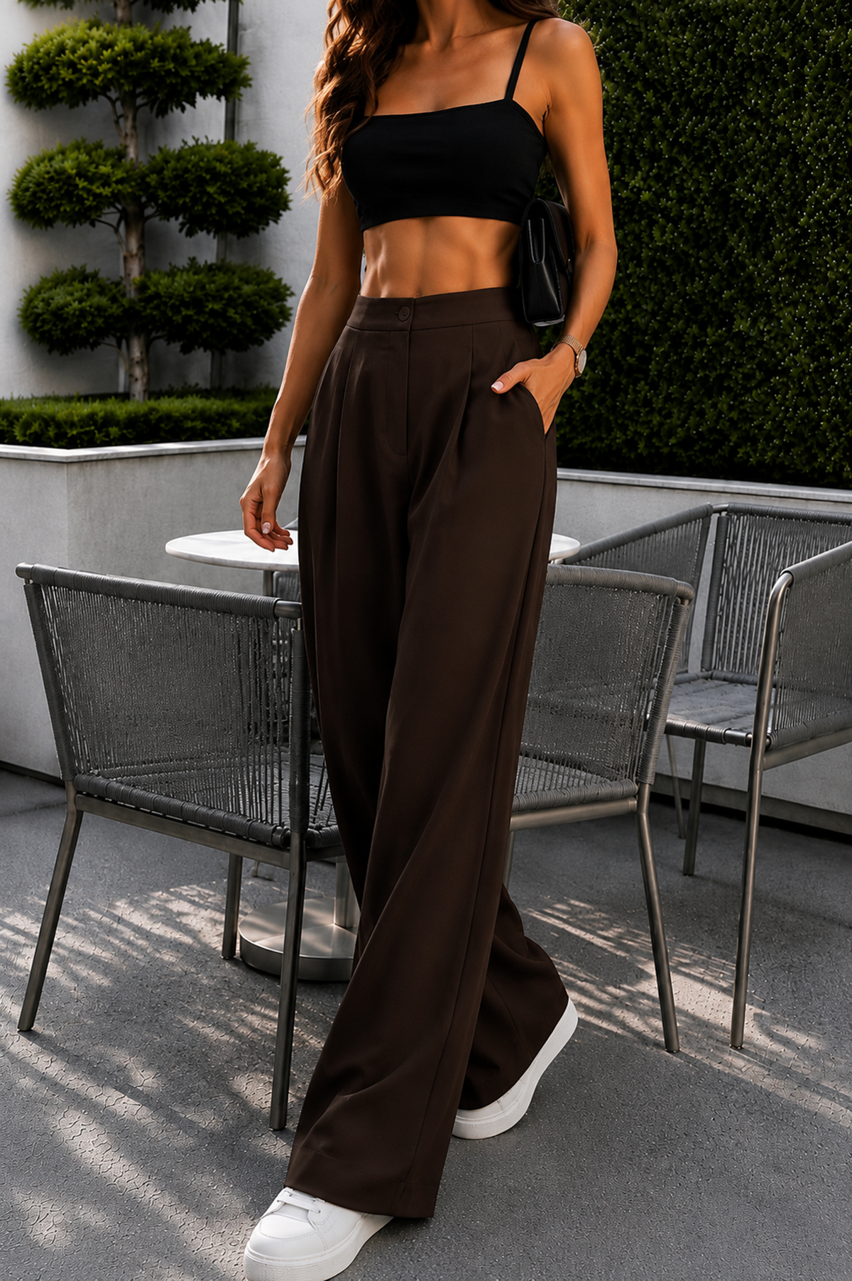 Kahve Palazzo Beli Lastikli Pantolon Oversize Orjinal Kesim