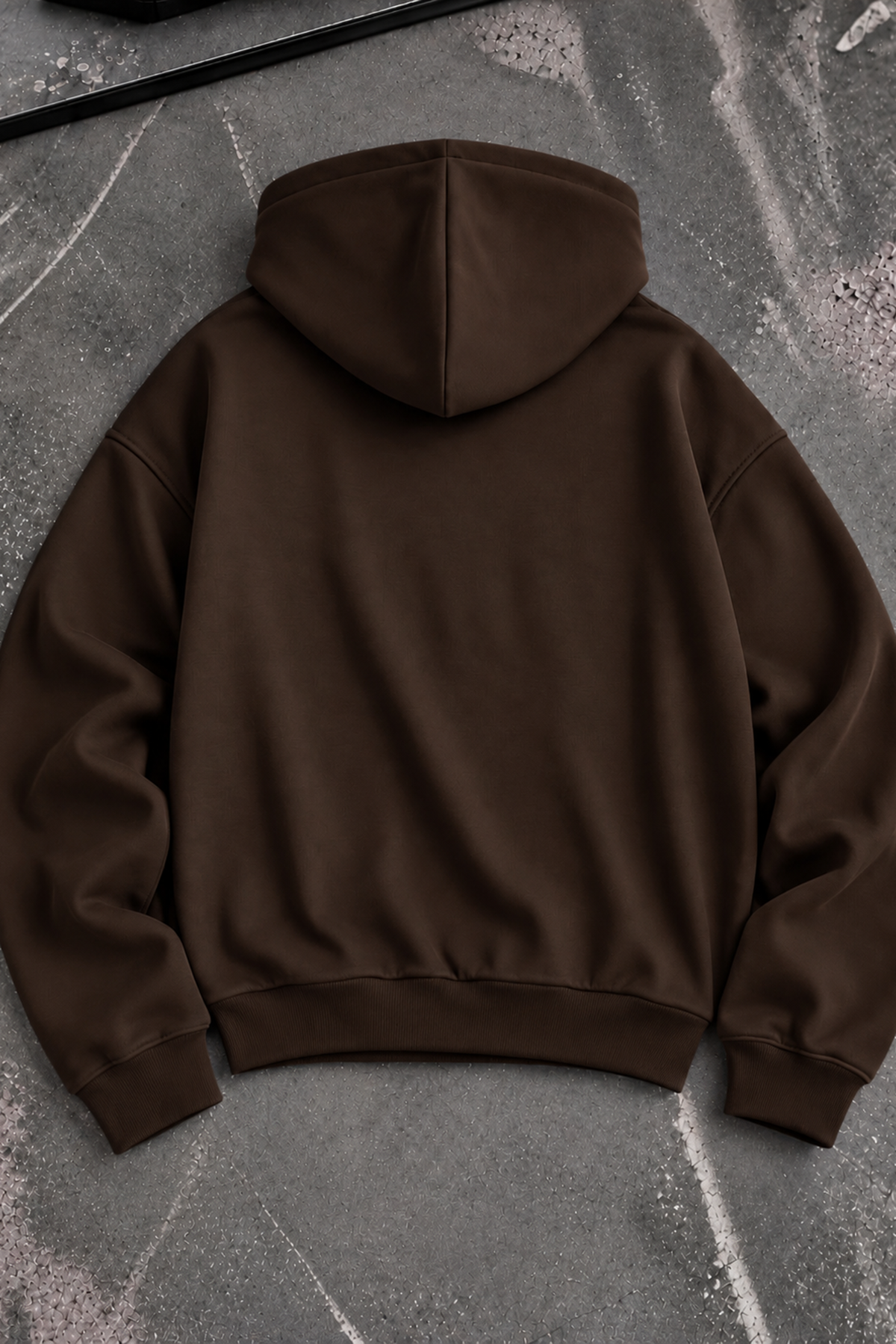 Kahverengi Modal Oys Kumaş Demir Fermuarlı Kapüşonlu Cepli Oversize Sweatshirt
