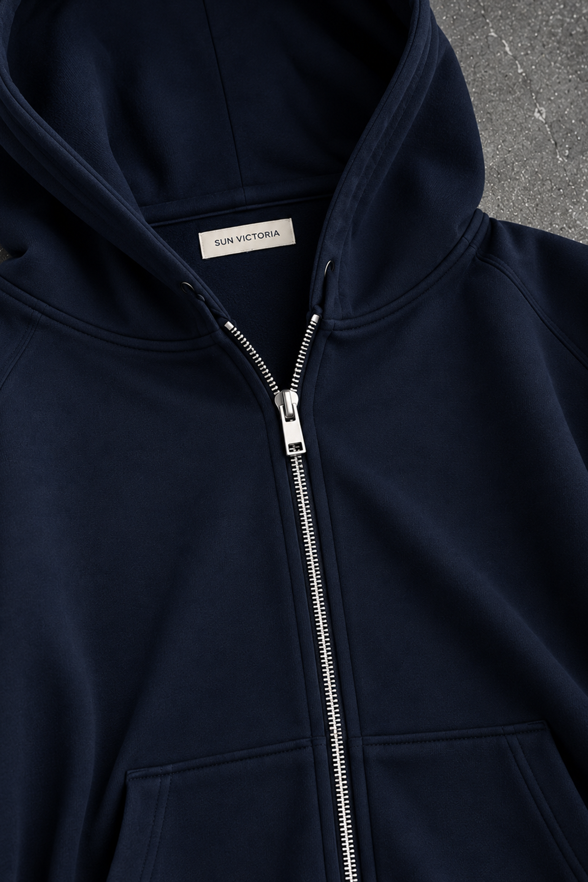 Lacivert Modal Oys Kumaş Demir Fermuarlı Kapüşonlu Cepli Oversize Sweatshirt