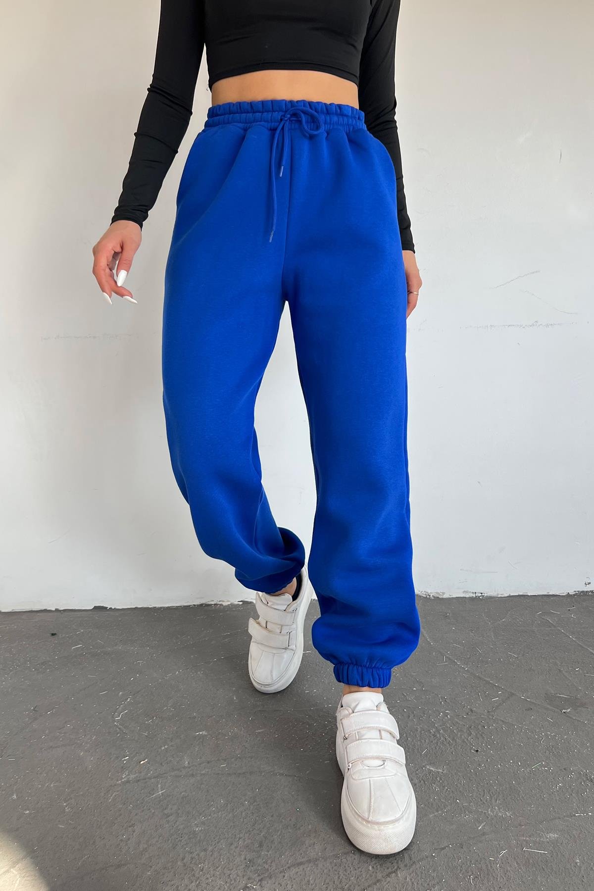 Mavi 3 İplik Polarlı Jogger Eşofman