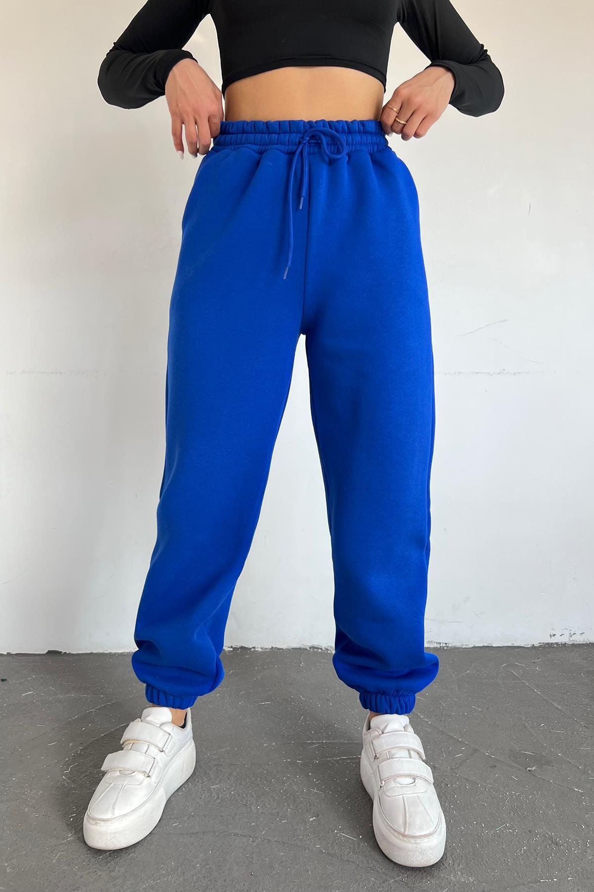 Mavi 3 İplik Polarlı Jogger Eşofman