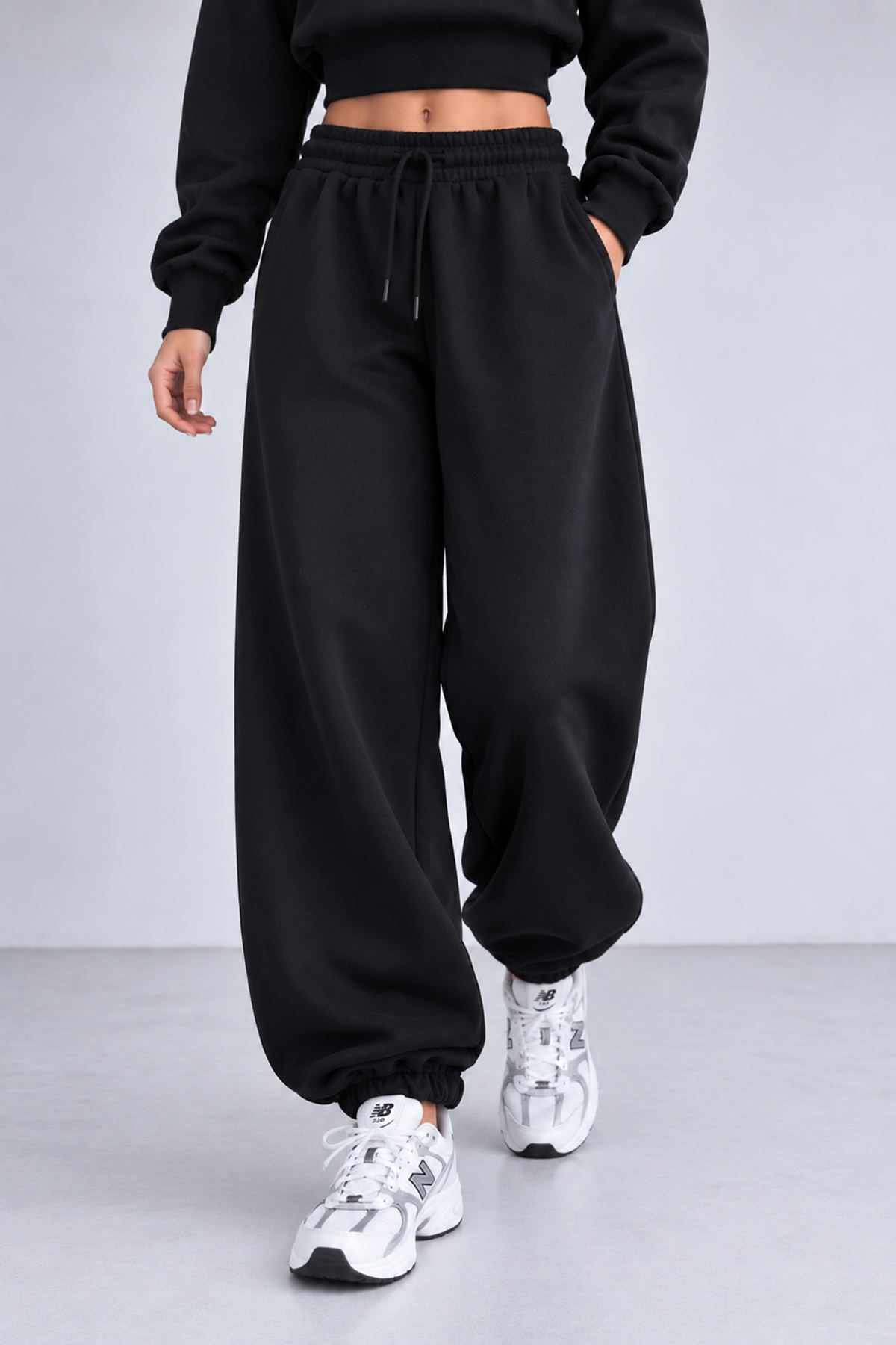Siyah 3 İplik Polarlı Jogger Eşofman