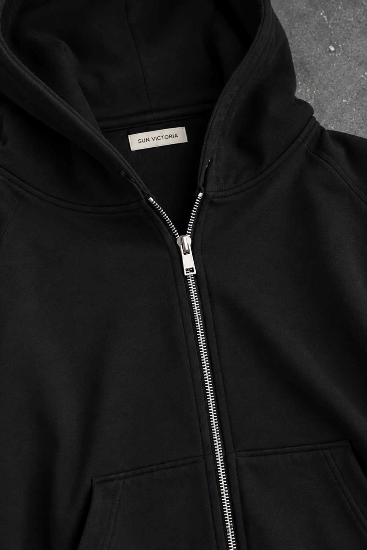 Siyah Modal Oys Kumaş Demir Fermuarlı Kapüşonlu Cepli Oversize Sweatshirt