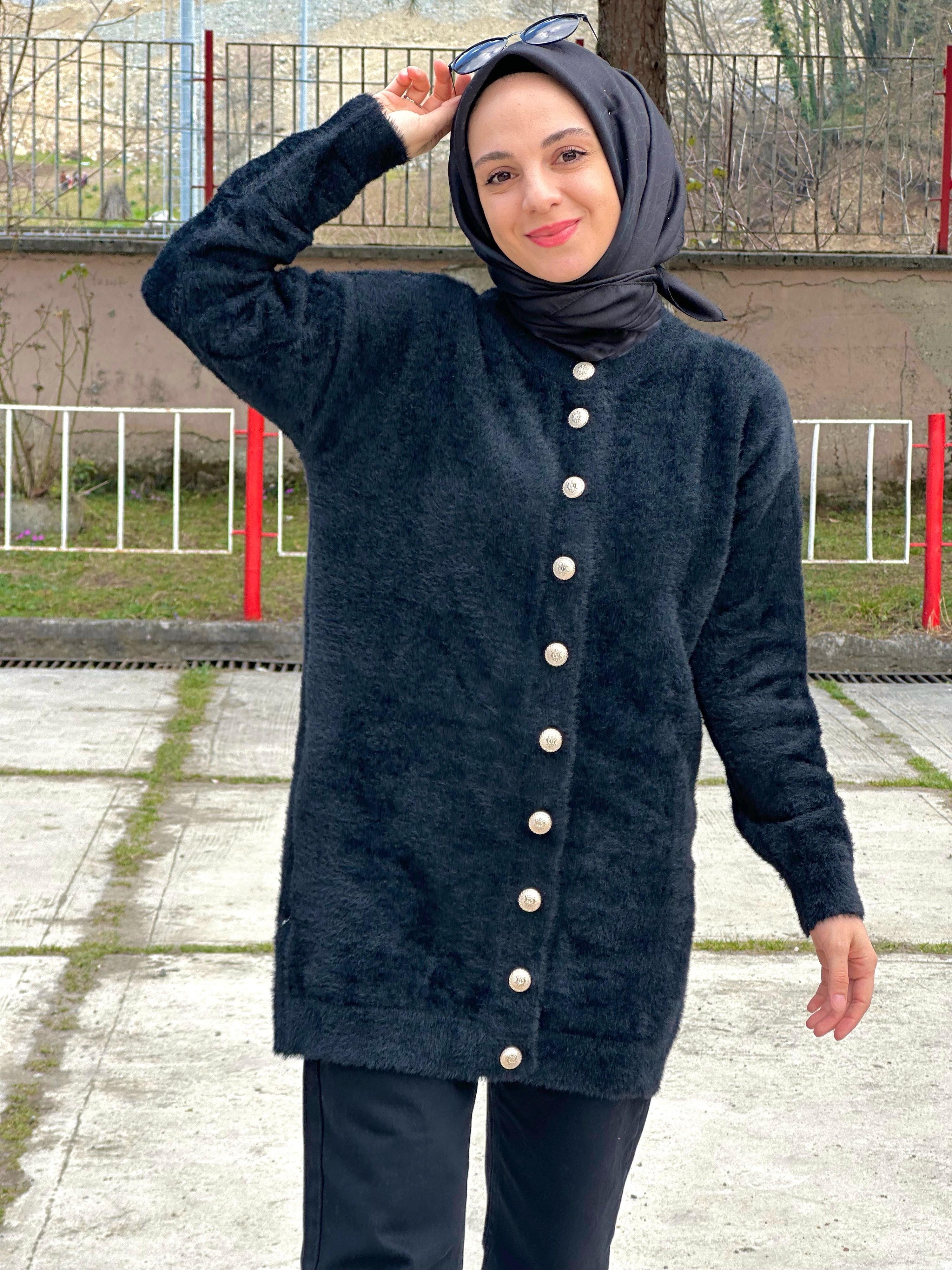 Angora Hırka Uzun Siyah