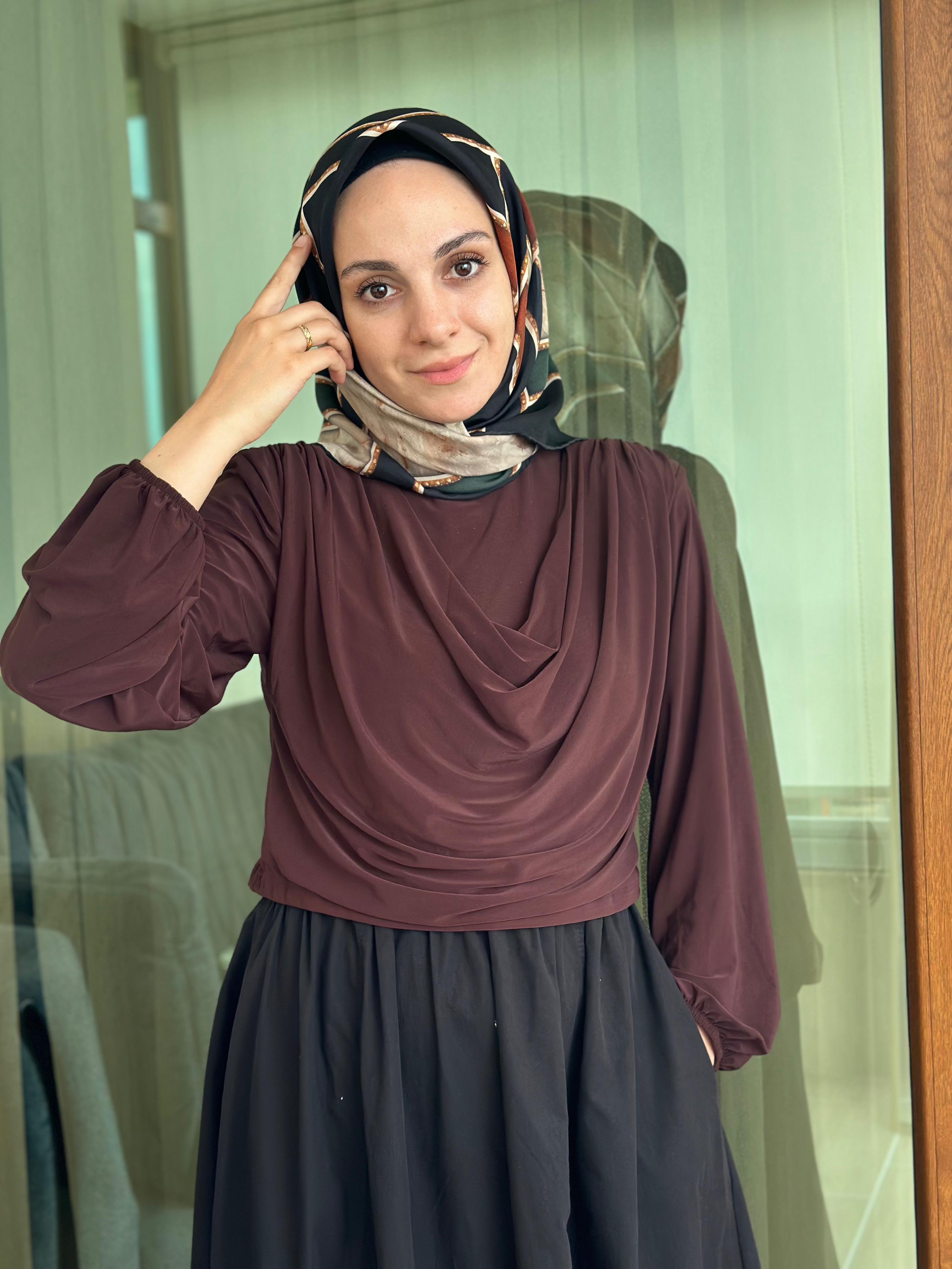 Drape Dökümlü Bluz Kahve