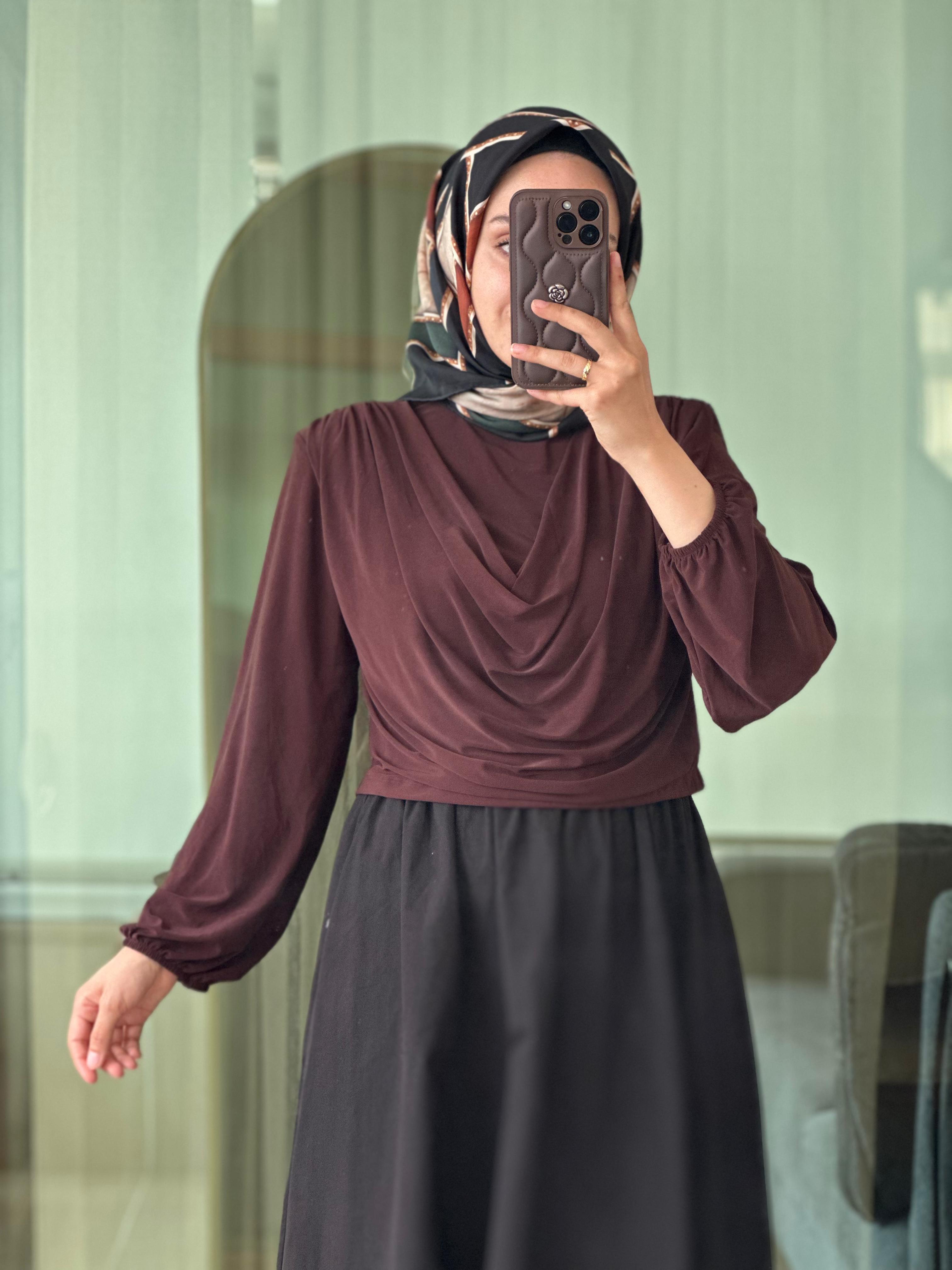 Drape Dökümlü Bluz Kahve