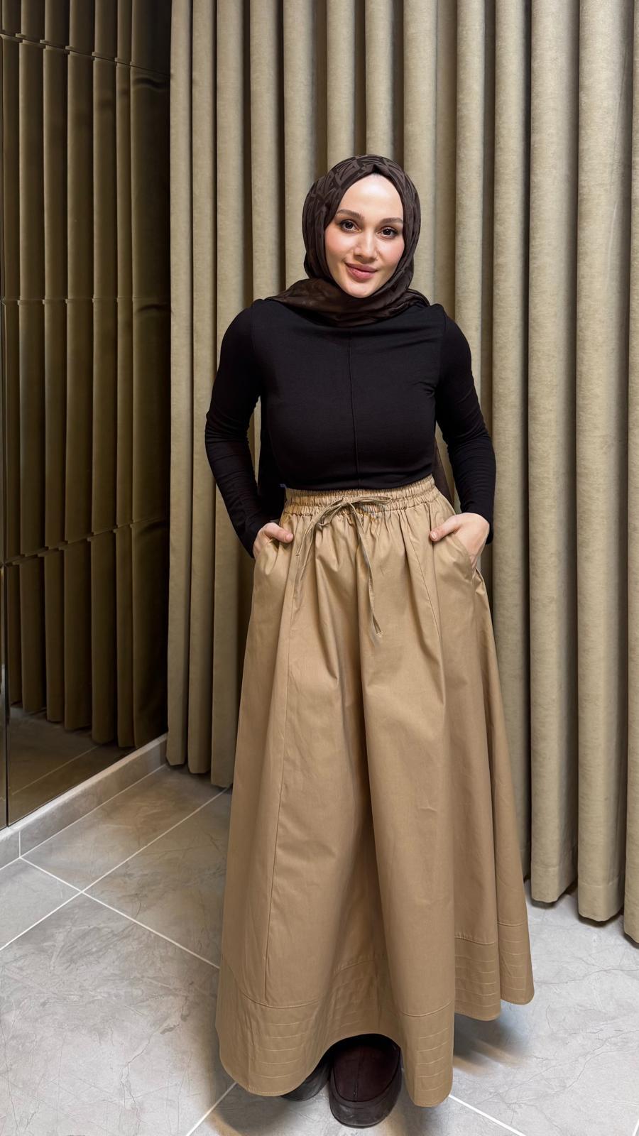 Gipe Poplin Etek-Camel