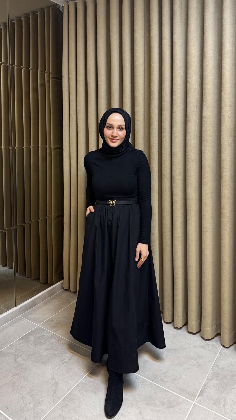Gipe Poplin Etek-Siyah