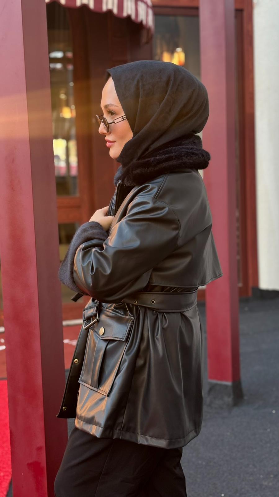 Kürklü Deri Ceket-Siyah