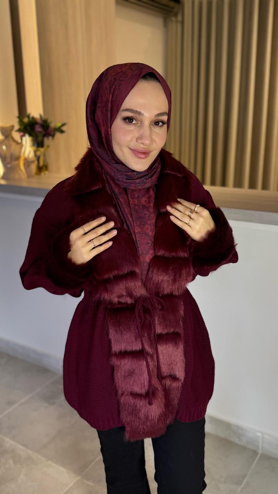 Kürklü Hırka-Bordo