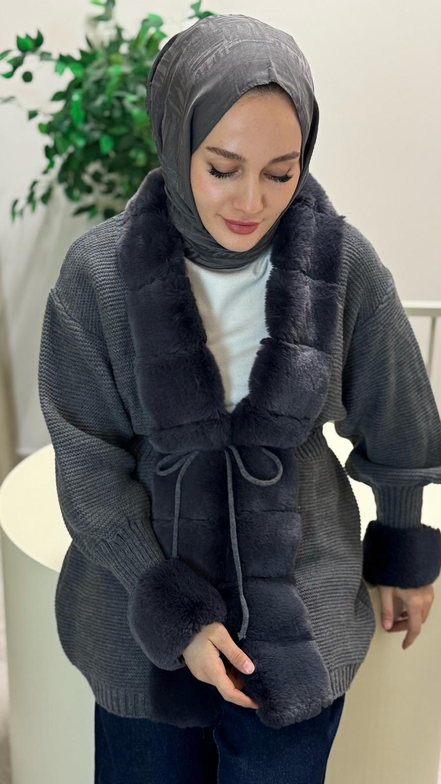 Kürklü Hırka-Gri