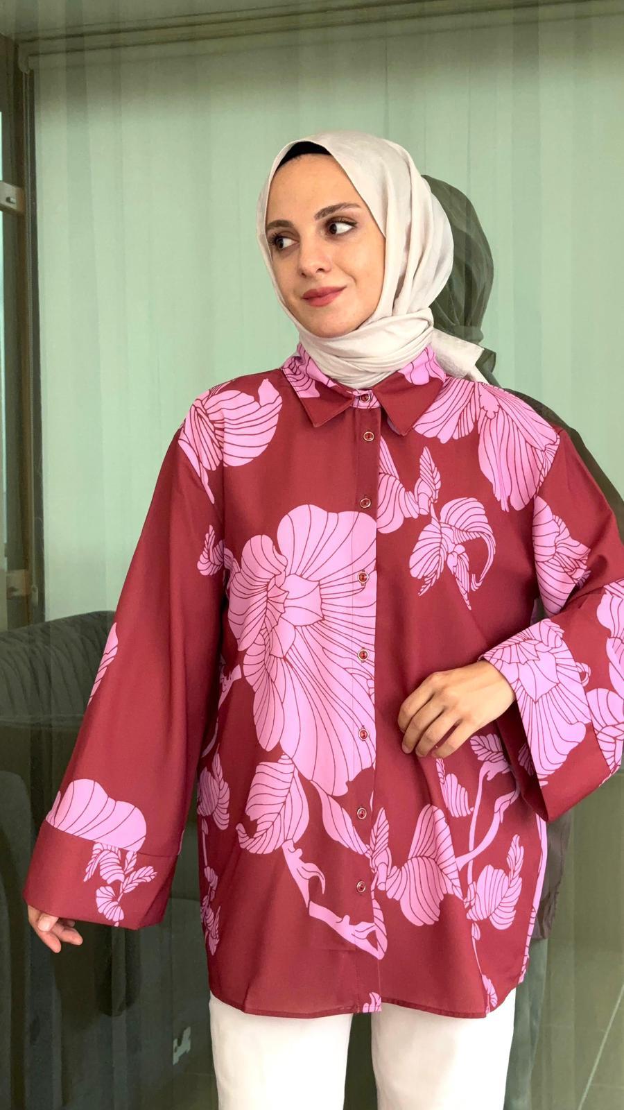 Saten Gömlek - pembe/kırmızı