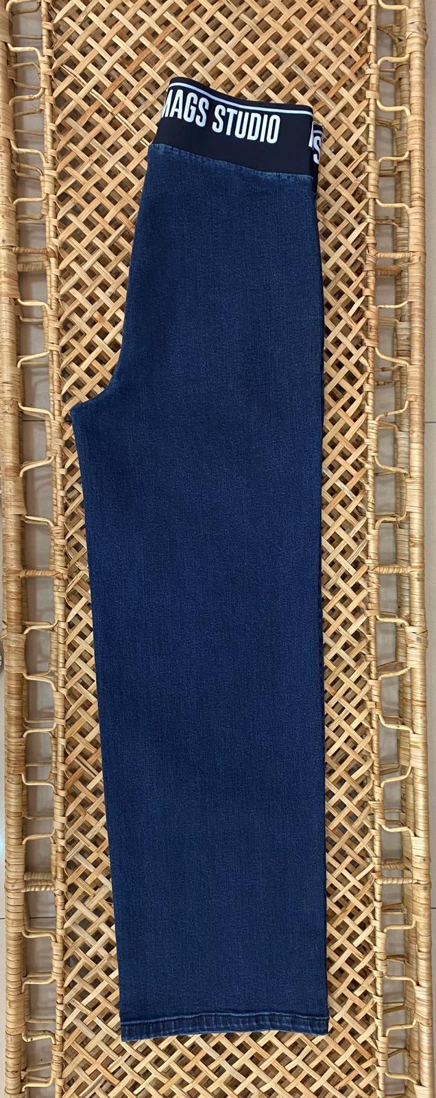 Beli Lastikli Geniş Paça Yumuşak Kumaş Kot Pantolon Mavi