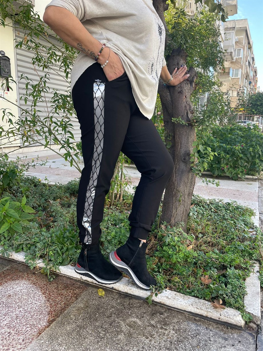 Çapraz Lame Şerit Punto Pantolon