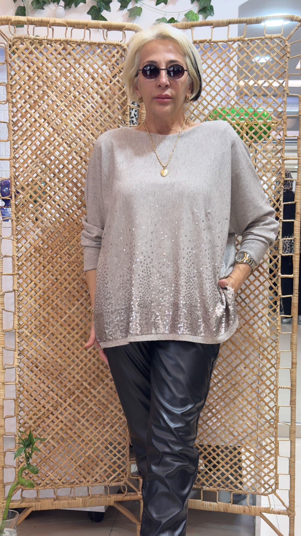 Kaşmir Angora Karışımı Pullu Kazak Bej