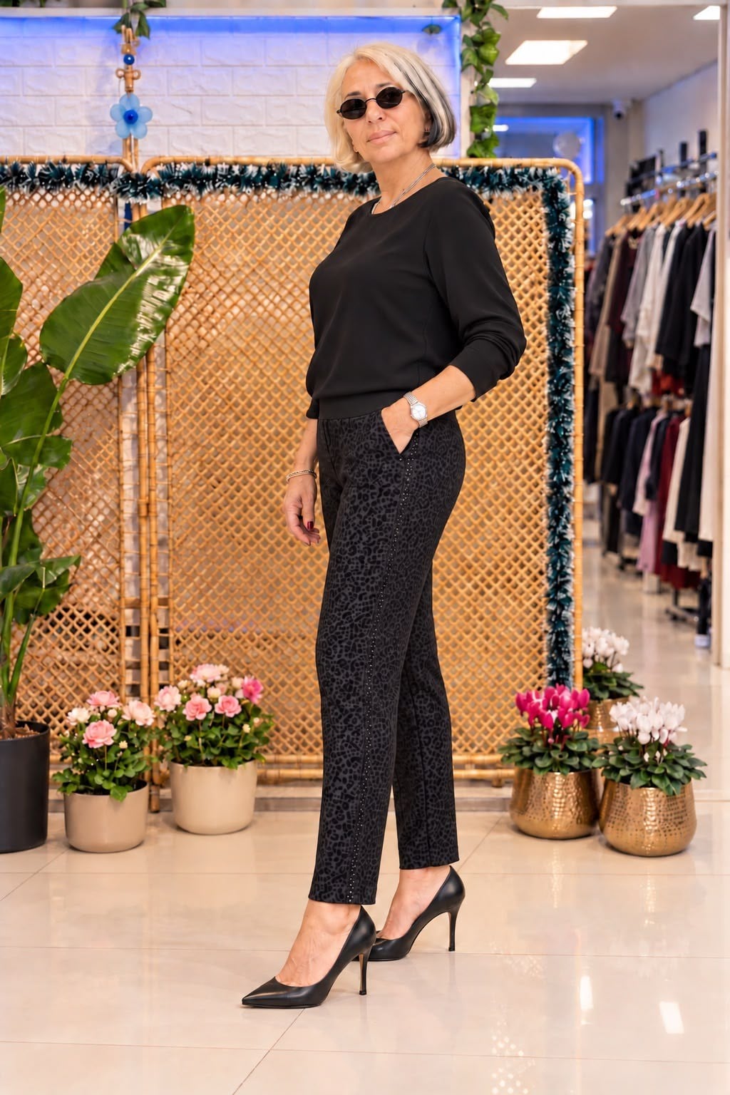 Yandan Detaylı Leopar Pantolon 