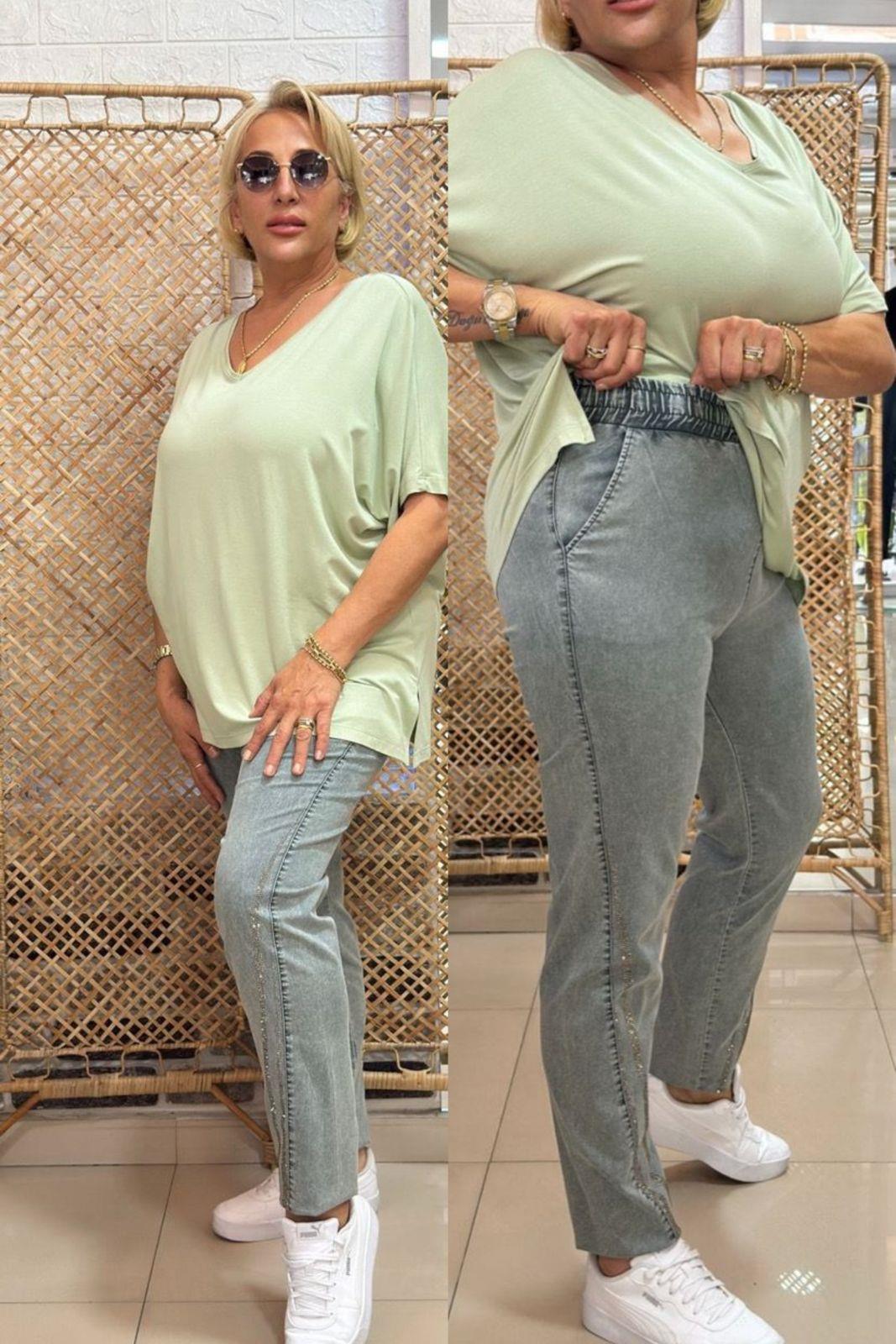 Yanları Taşlı, Likralı Pantolon Yeşil