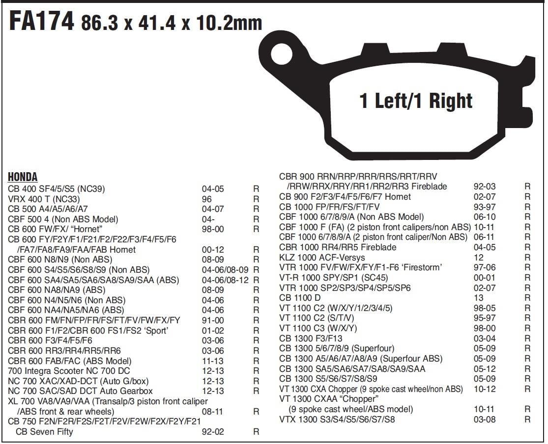 HON. NC 750 D 14-16 EBC ARKA FREN BALATASI