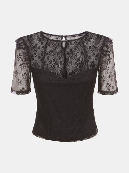 BİSİKLET YAKA DANTEL DETAYLI CROP BLUZ