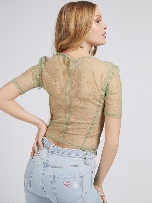 BİSİKLET YAKA DANTEL DETAYLI CROP BLUZ