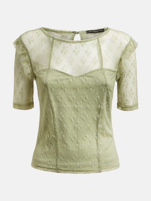 BİSİKLET YAKA DANTEL DETAYLI CROP BLUZ