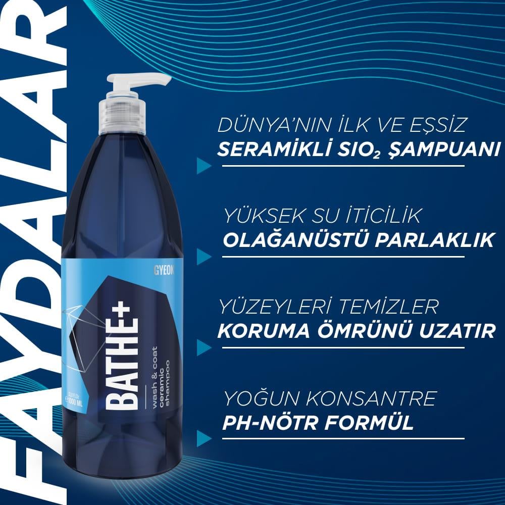 GYEON Q²M Bathe+ Plus Seramik Bazlı Nötr PH Hidrofobik Araç Yıkama Şampuanı - 1000 ml