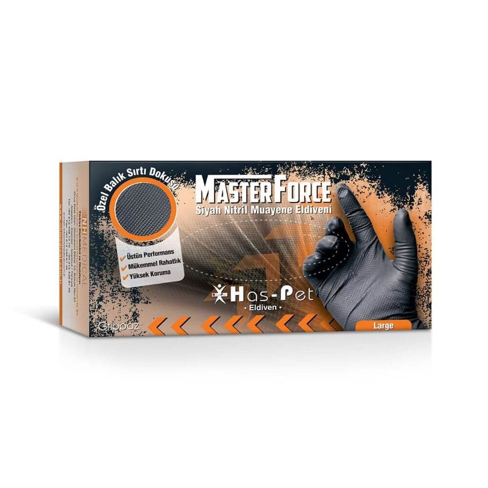 MasterForce Kalın Siyah Nitril Tamirci Eldiveni 50li Paket Large