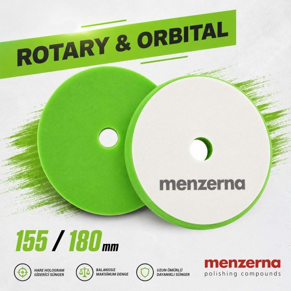 MENZERNA Hare Giderici Cila Süngeri 155/180mm - Yeşil | Rotary Orbital Uyumlu Hologram Giderici Ped