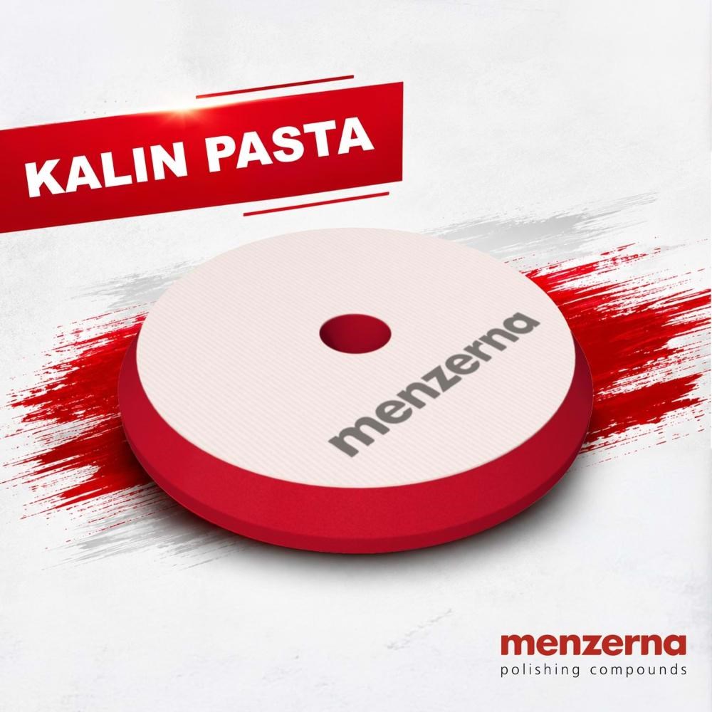MENZERNA Kalın Pasta Süngeri 155/180mm - Kırmızı | Rotary ve Orbital Uyumlu Çizik Giderici Ped