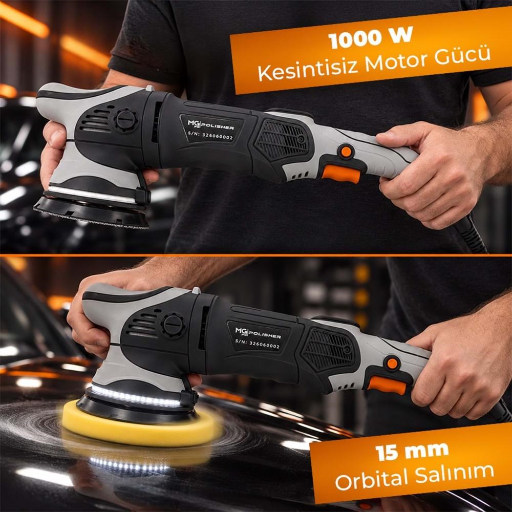 MG PS OPV001 Orbital Polisaj Makinesi 125mm 1000W | 15mm Eksantrik Salınım & Dijital LED Ekran