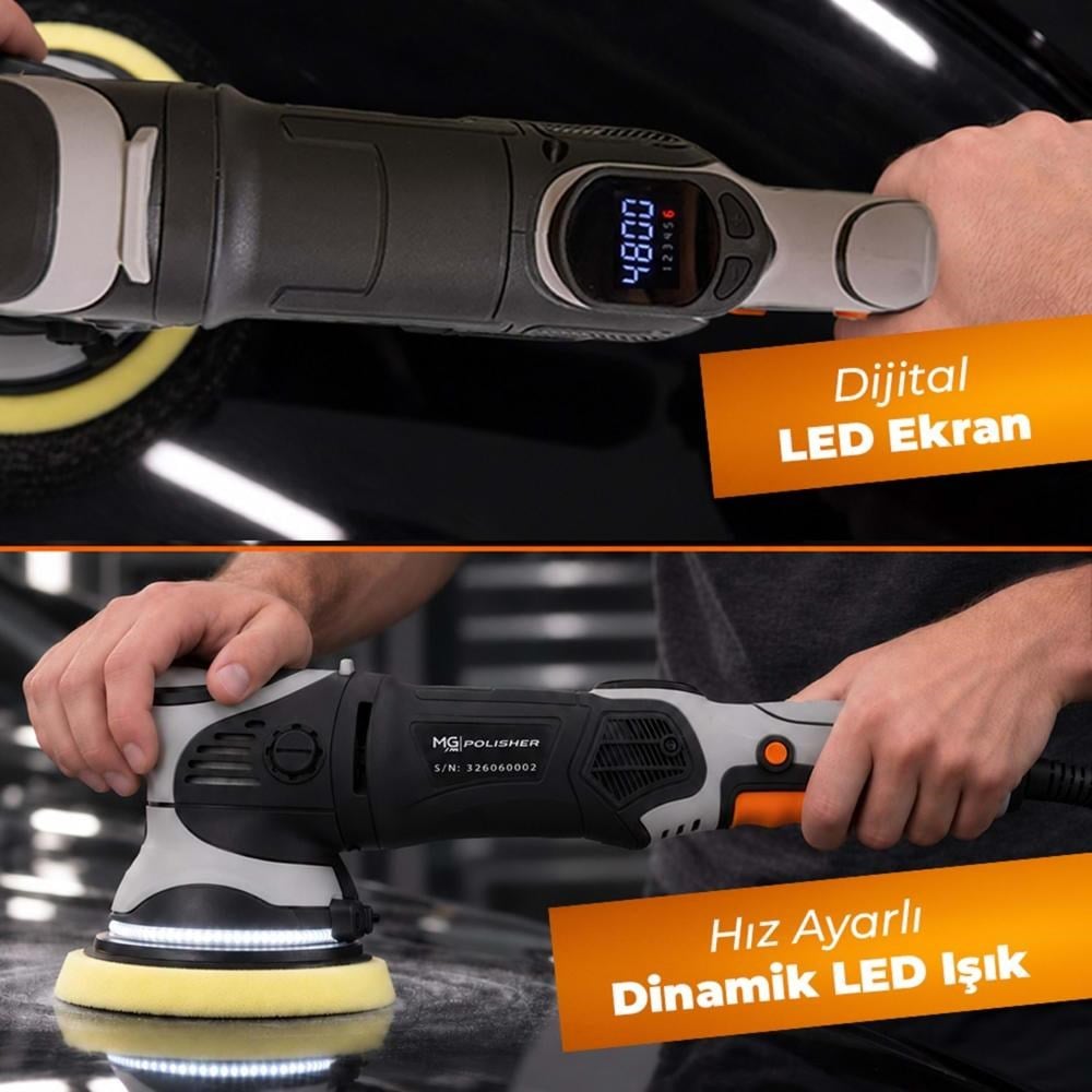 MG PS OPV001 Orbital Polisaj Makinesi 125mm 1000W | 15mm Eksantrik Salınım & Dijital LED Ekran