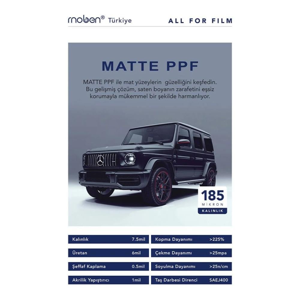 Moben PPF-TPU Mat Araç Boya Koruma Kaplama 185 Micron 15 Mt