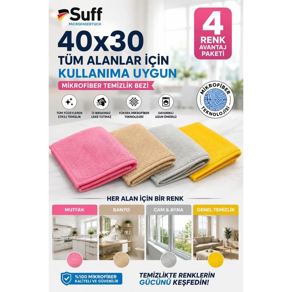 Suff Rose (Gül) Yüzey Bezi 40x30cm - 4'lü Set