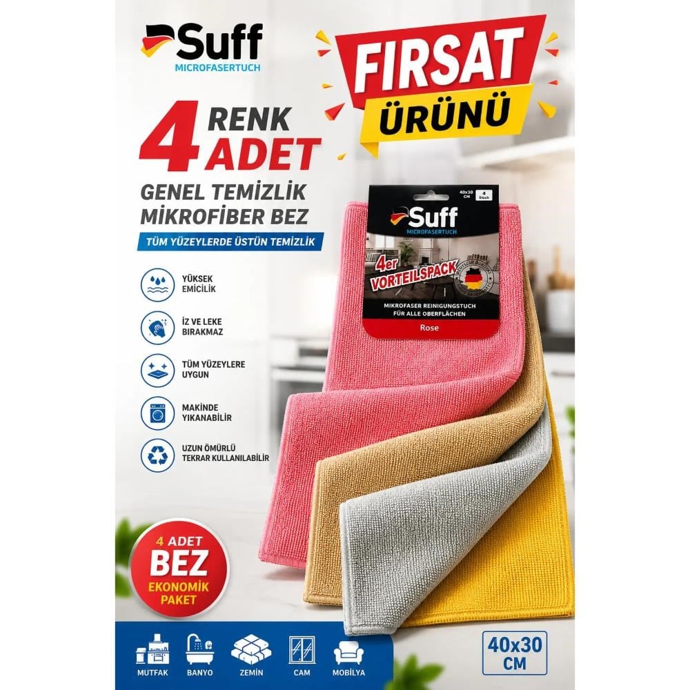 Suff Rose (Gül) Yüzey Bezi 40x30cm - 4'lü Set