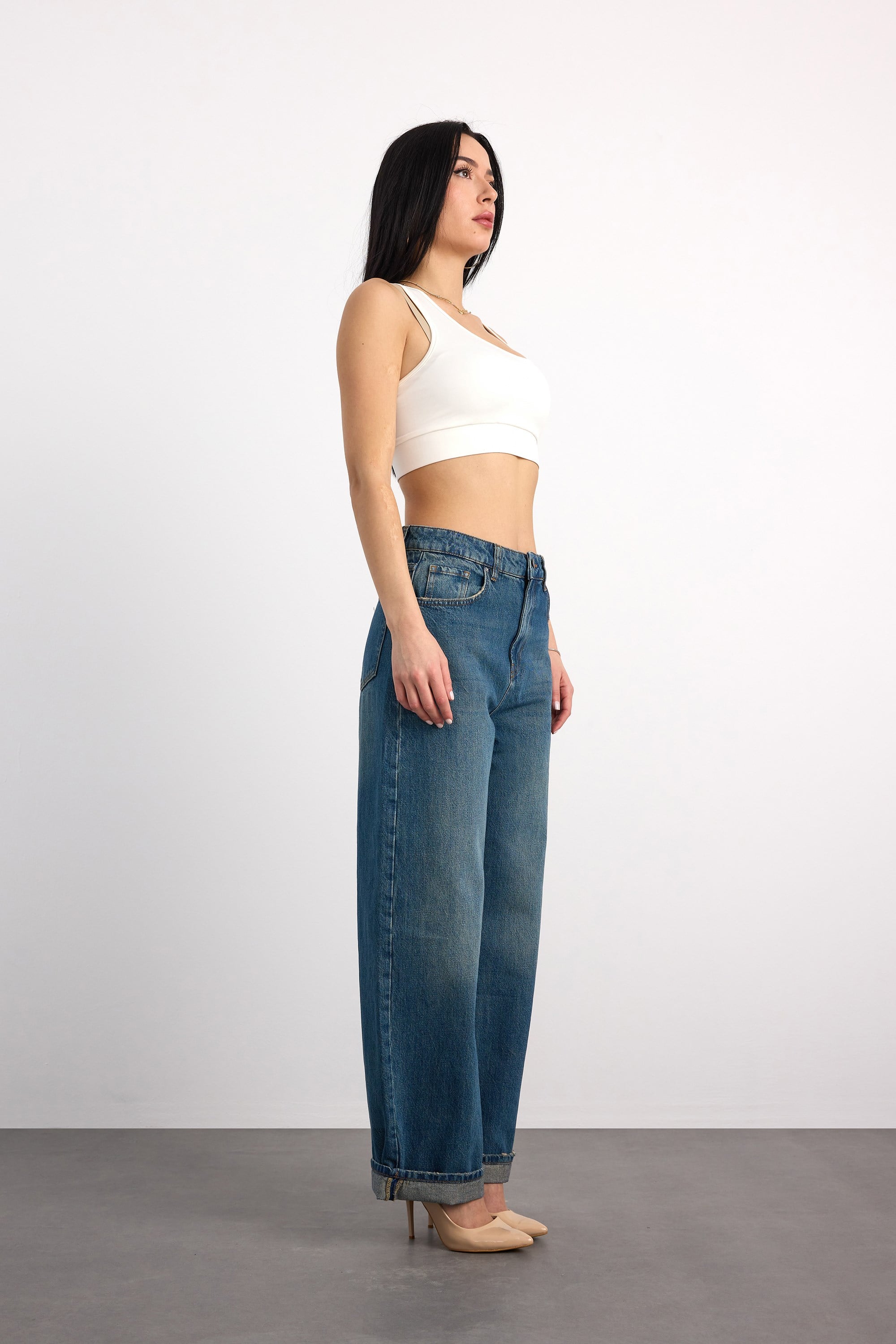 24350-73607 KADIN BAGGY FOLD UP MID RISE REGULAR DENİM PANTOLON 24350-73607