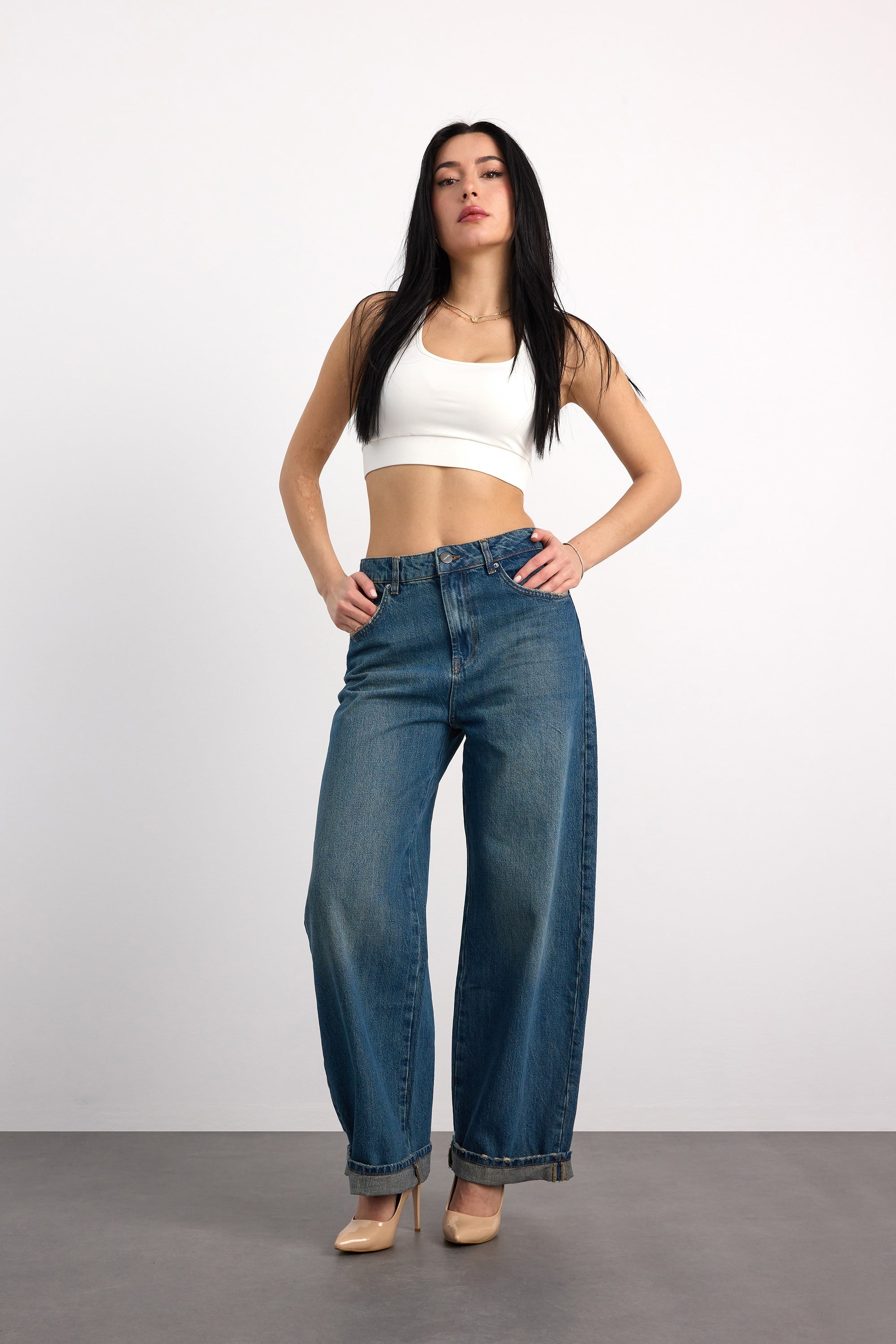 24350-73607 KADIN BAGGY FOLD UP MID RISE REGULAR DENİM PANTOLON 24350-73607