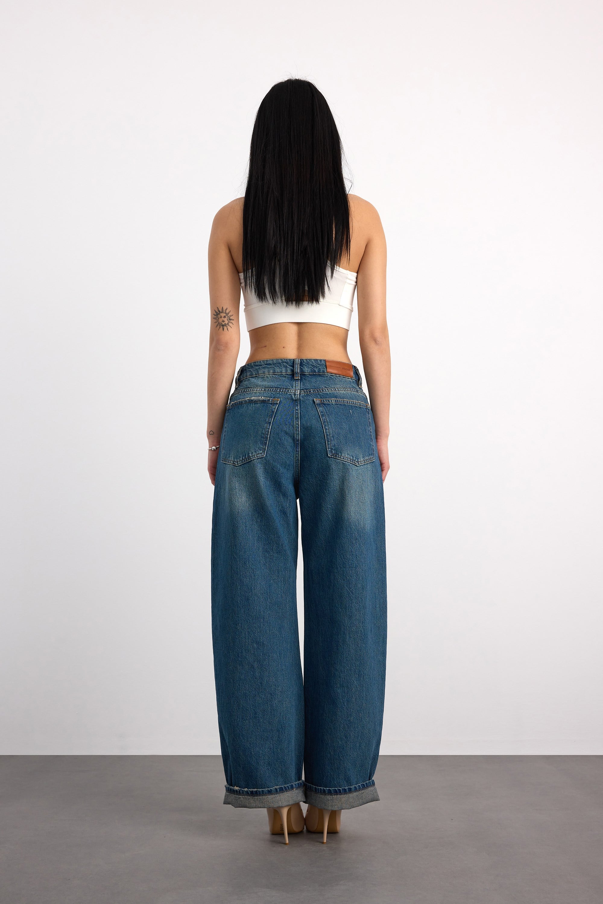24350-73607 KADIN BAGGY FOLD UP MID RISE REGULAR DENİM PANTOLON 24350-73607