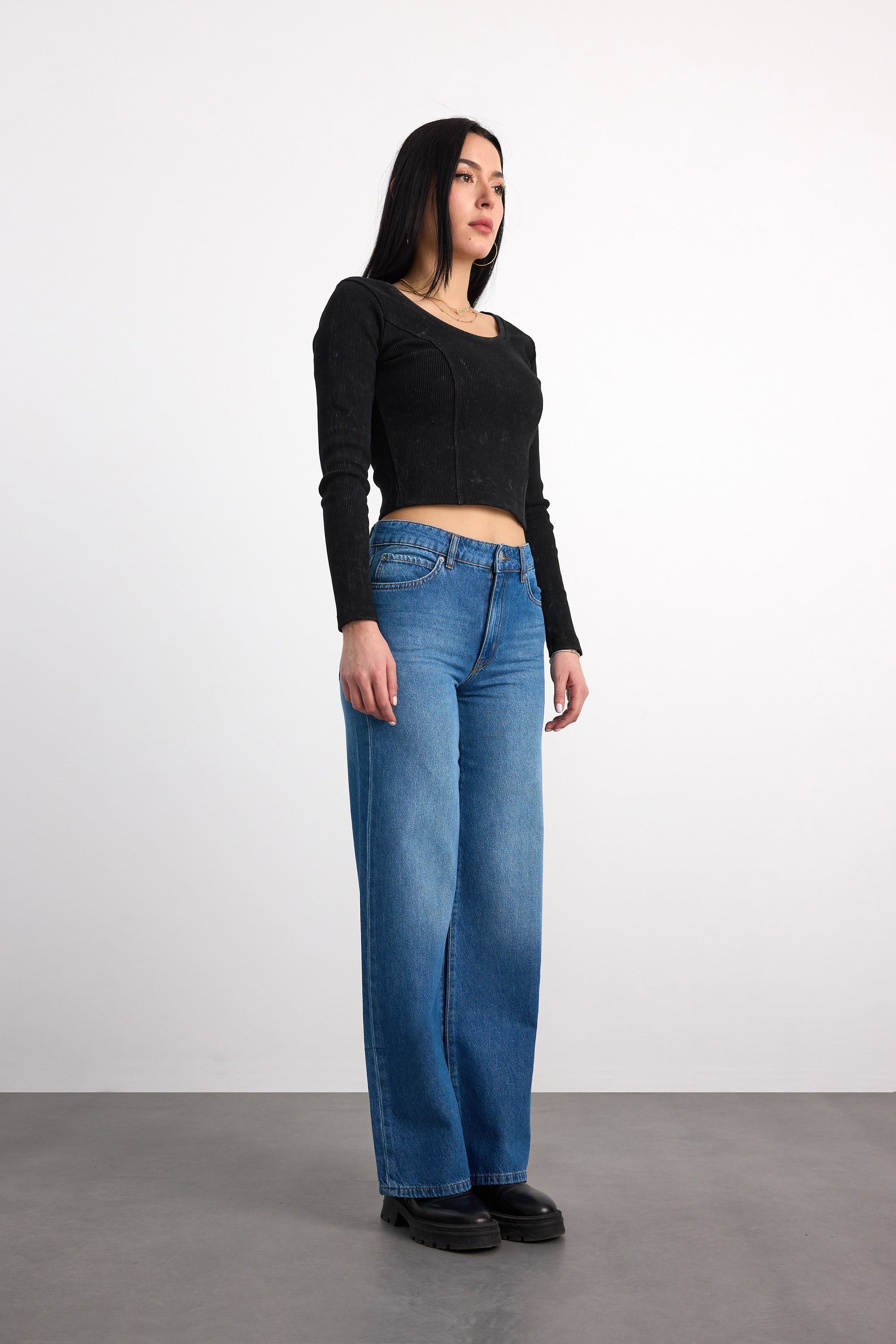 24356-73602 KADIN MID RISE WIDE LEG DENİM PANTOLON 24356-73602