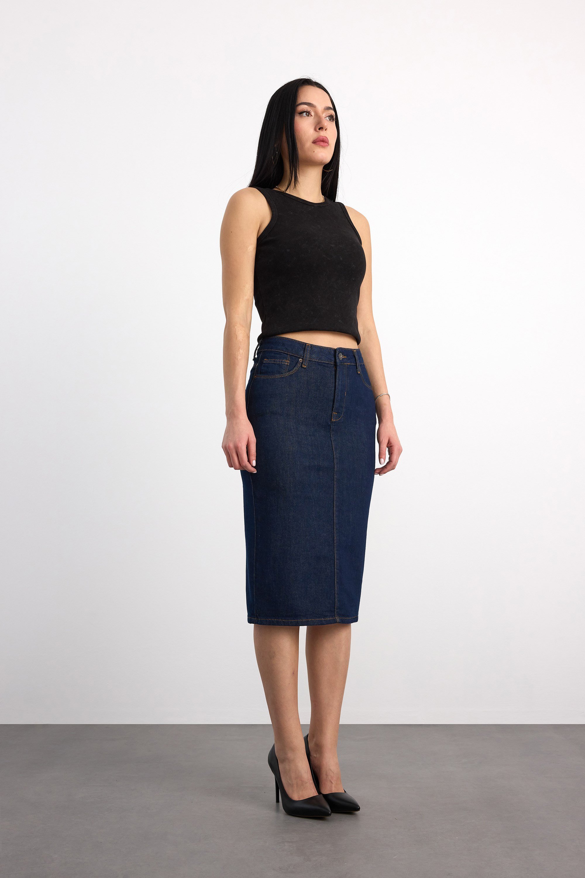 50286 73604 KADIN REGULAR FIT MIDI DENİM ETEK 50286-73604
