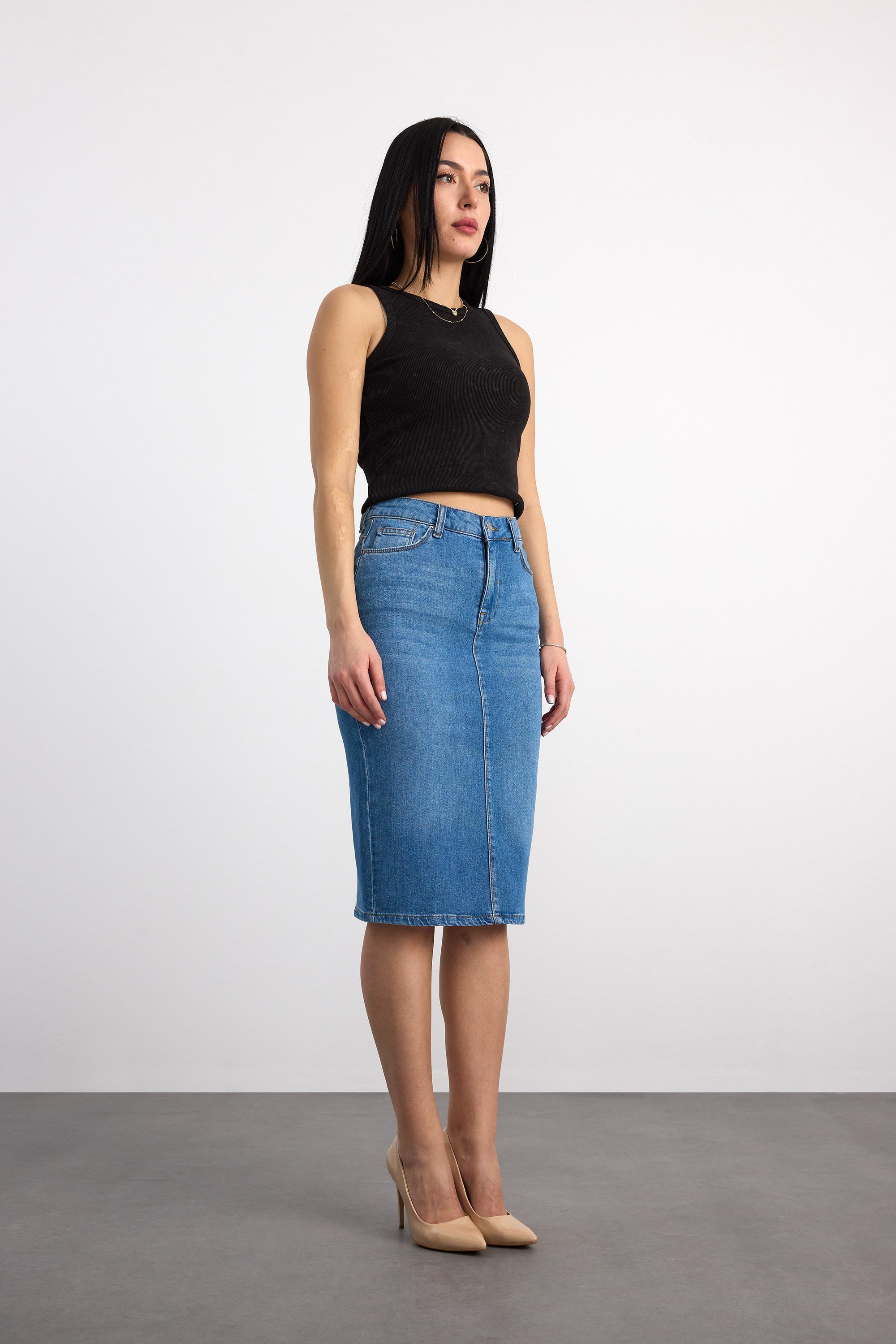 50286 73604 KADIN REGULAR FIT MIDI DENİM ETEK 50286-73604