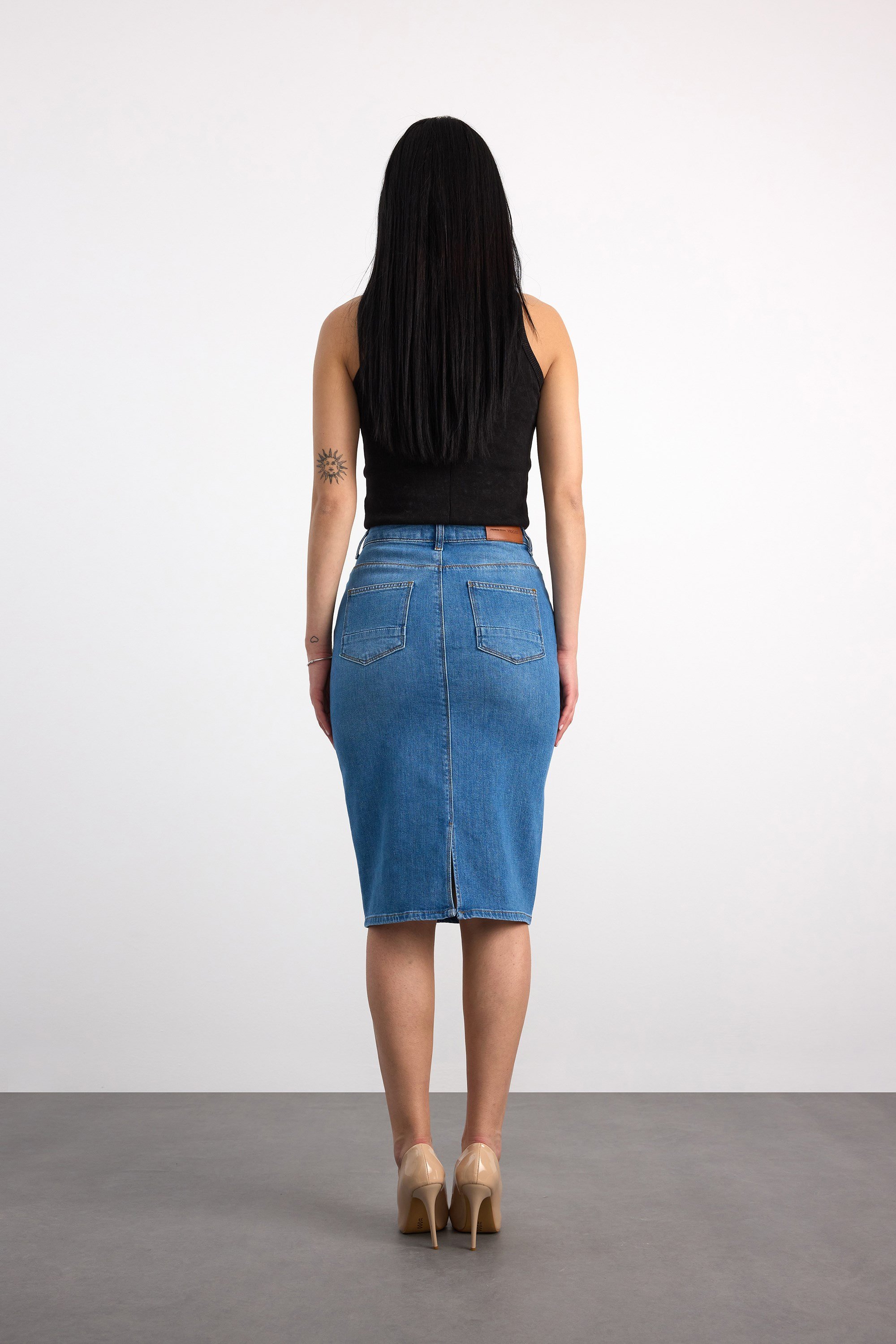 50286 73604 KADIN REGULAR FIT MIDI DENİM ETEK 50286-73604