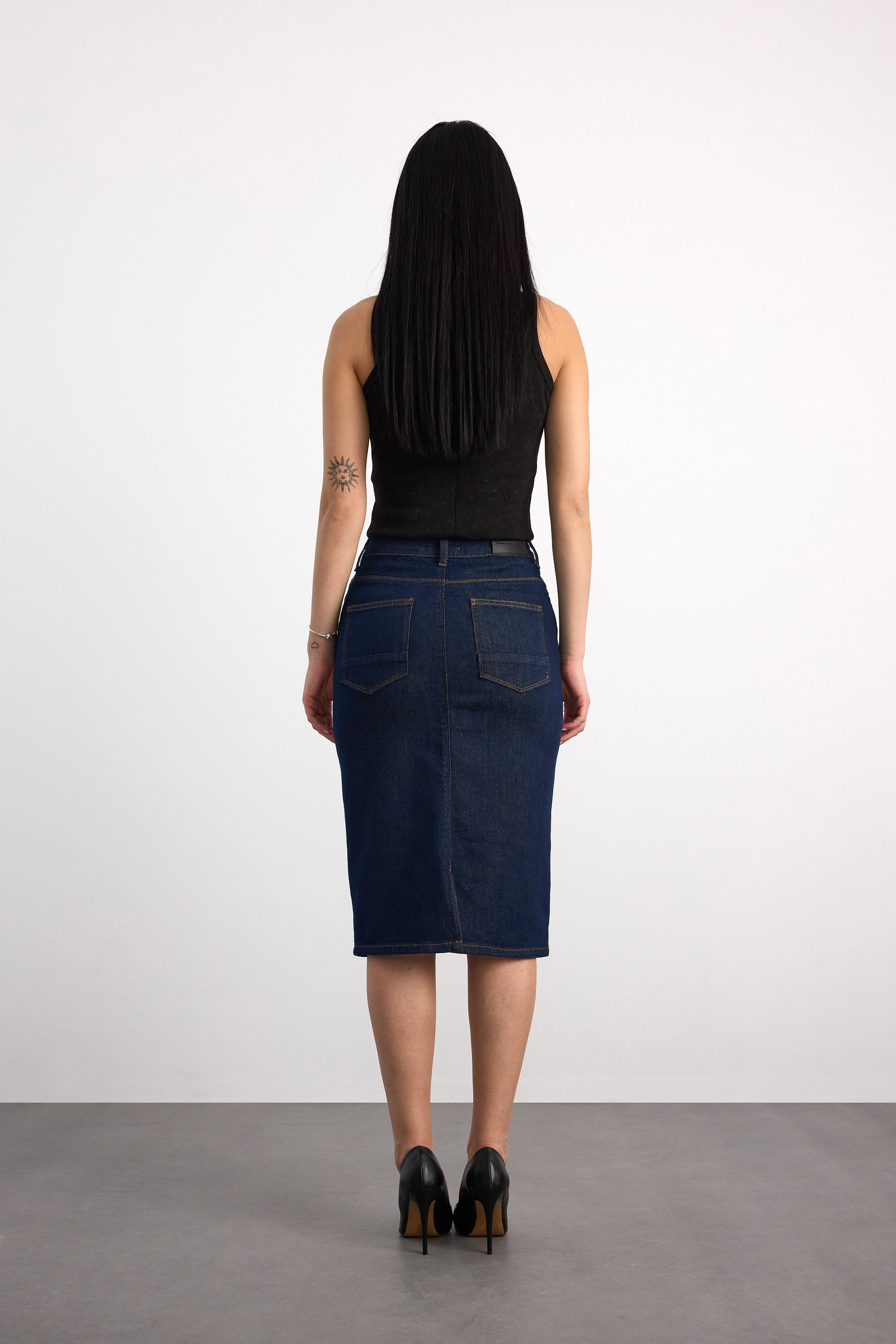 50286 73604 KADIN REGULAR FIT MIDI DENİM ETEK 50286-73604